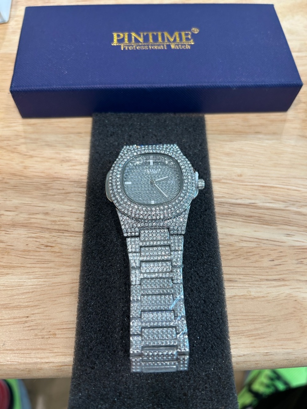 PINTIME Silver Tone Pavé Crystal Bracelet Watch